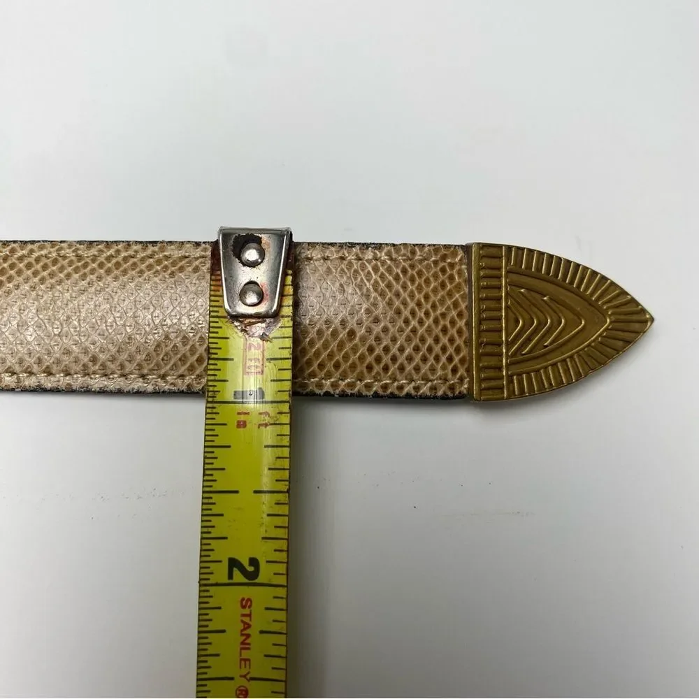 Riki Designs Genuine Leather Snakeskin Belt Gold Aztec Buckle Women's Size XL